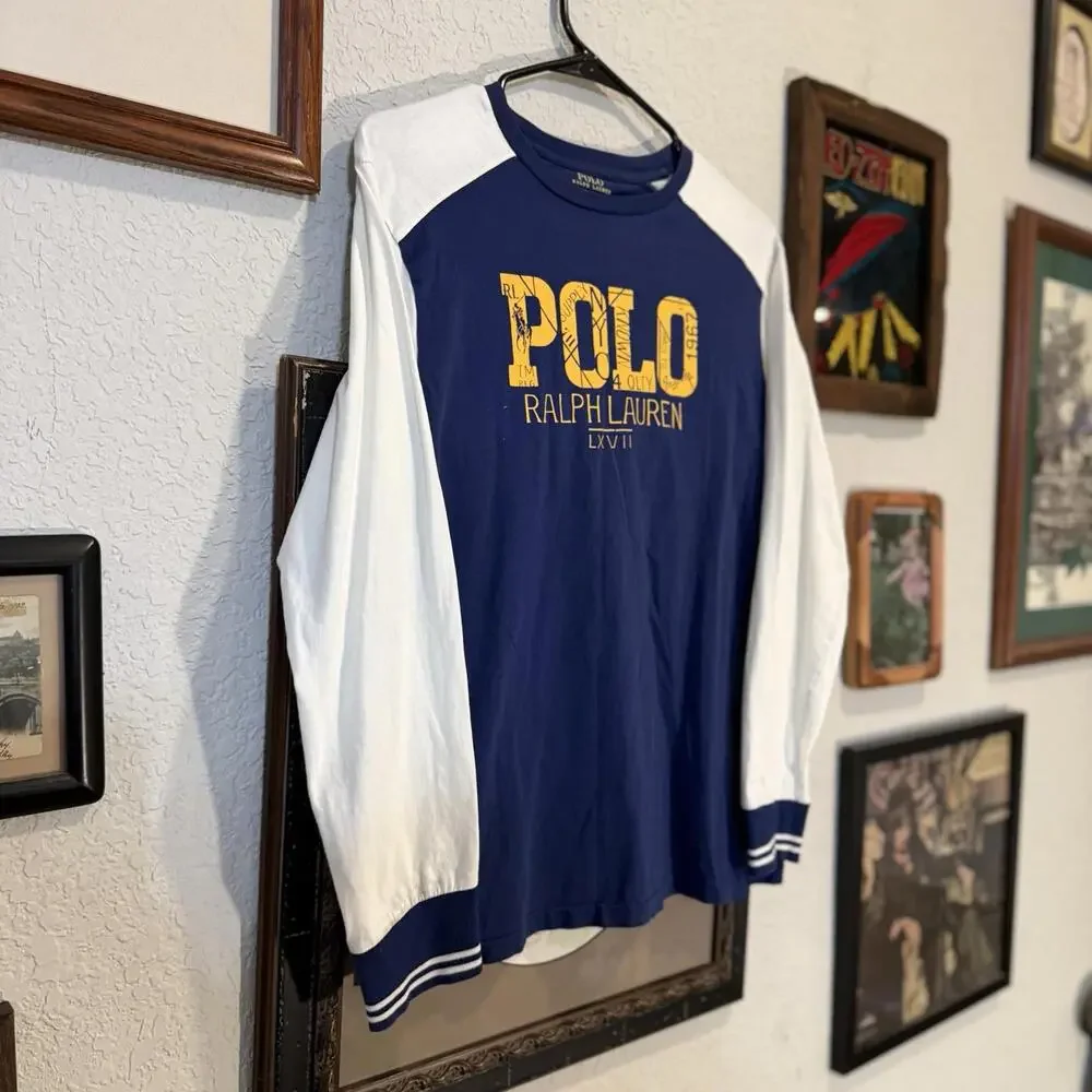 Polo Ralph Lauren Long Sleeve 67 Baseball‎ Style Designer Kids Shirt Size Large